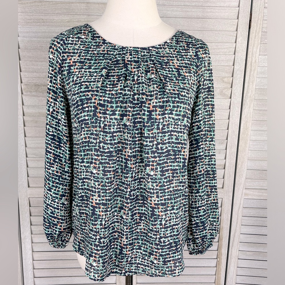 PAPERMOON (Stitch Fix) Printed 3/4 Sleeve Blouse Strappy Back Black/Multi-PXS